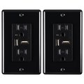 Faith 4.6A USB Outlet and 15A Decorator Tamper-Resistant Duplex Receptacle with Wall Plate, Black, 2PK USB46-BK-02